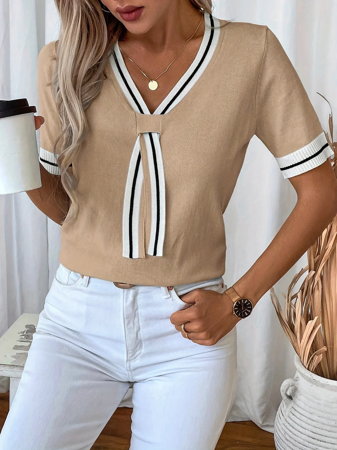 Brunella - Elegante Top In Maglia Con Scollo a V