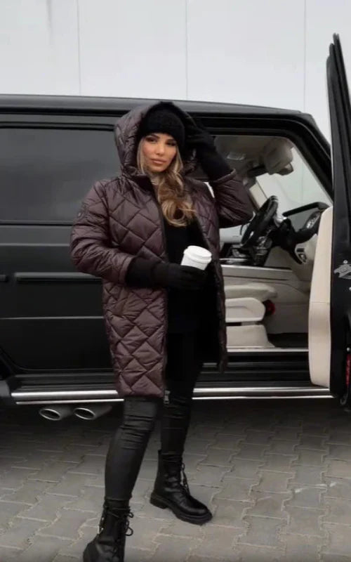 Yania - Cappotto Lungo Trapuntato Con Cappuccio E Cerniera