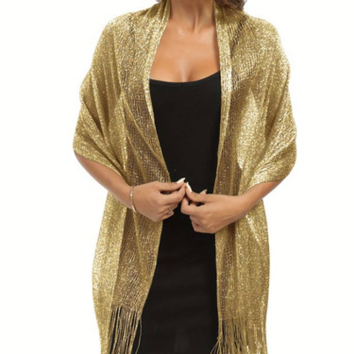 Shoshana - Elegante Sialle Decorativo Con Nappine in Pizzo e Sciarpe Metallizzate