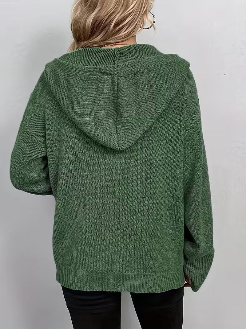 Karalina - Cardigan Con Cappuccio e Bottoni Sul Davanti In Maglia a Trecce