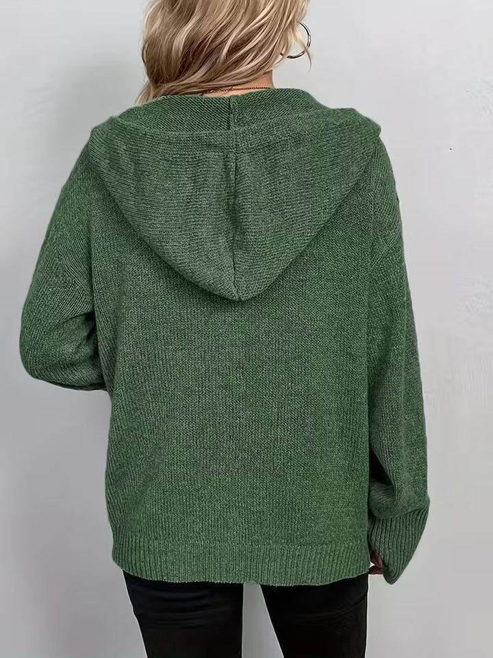 Karalina - Cardigan Con Cappuccio e Bottoni Sul Davanti In Maglia a Trecce