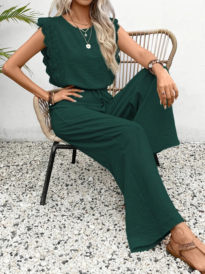 Ziva - Elegante Top In Pizzo e Pantaloni a Gamba Larga