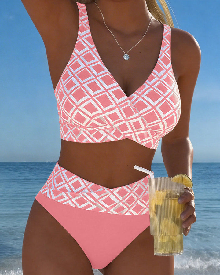 Chelvi - Elegante Bikini a Due Pezzi Con Motivo a Rombi