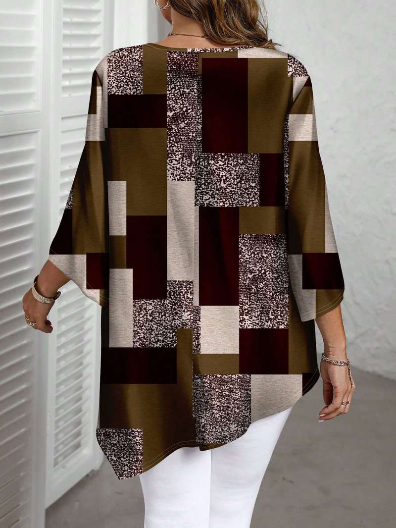 Nurit - Camicetta Oversize a Quadri Con Stampa e Maniche Corte