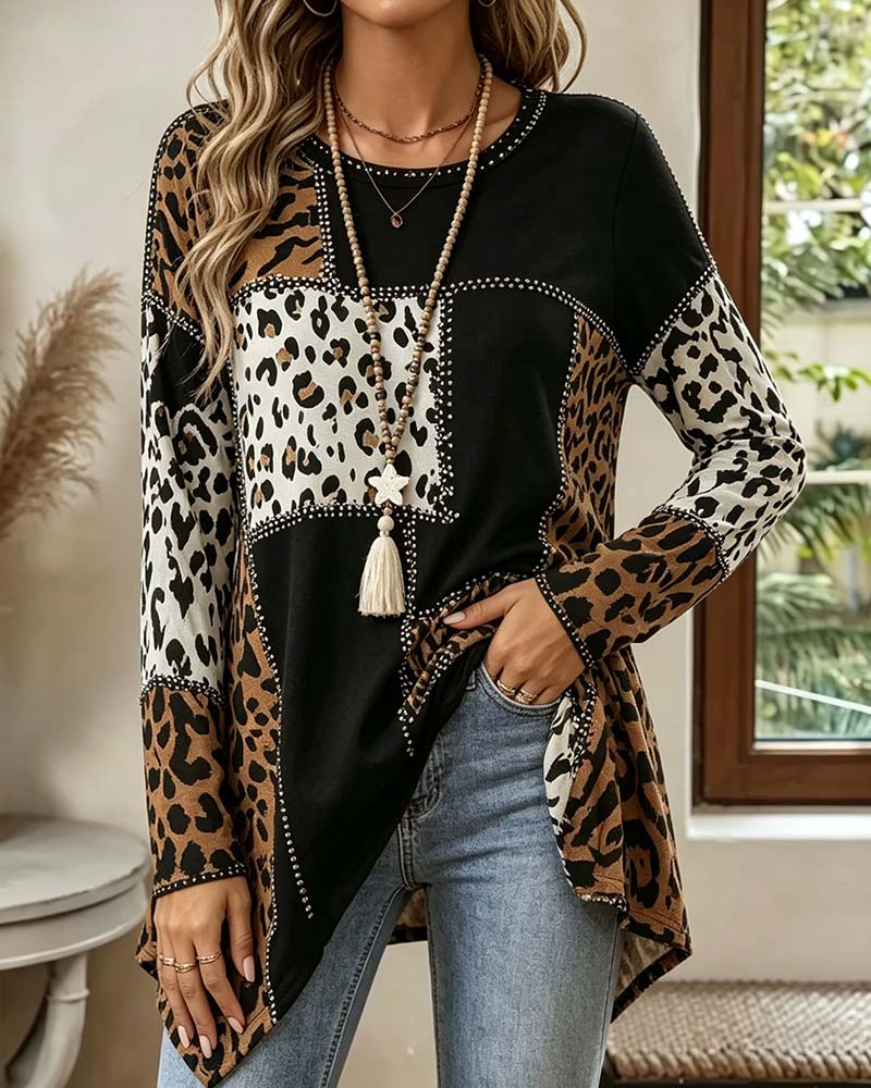 Niriza - Camicetta Con Stampa Leopardata a Patchwork Irregolare