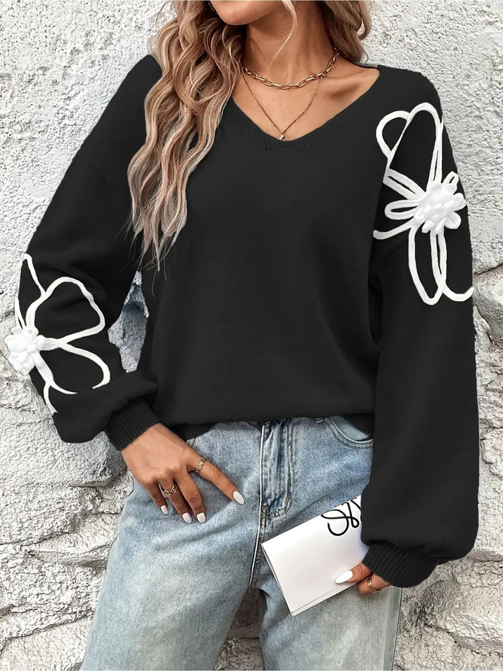 Semira - Maglione a Maniche Lunghe Con Ricami Floreali