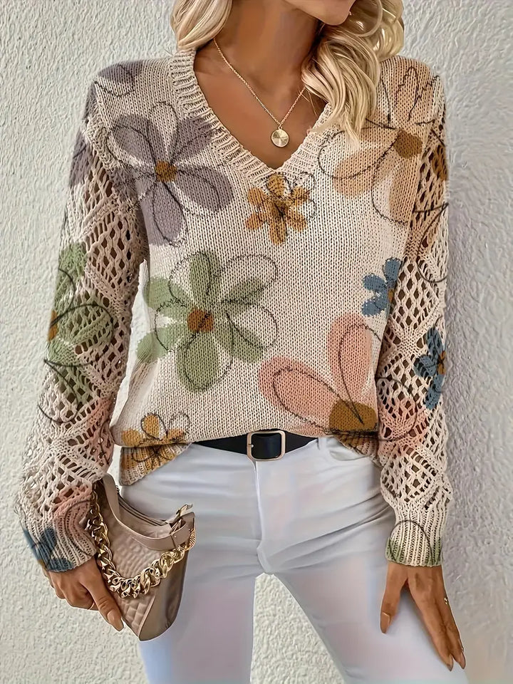 Marzena - Elegante Maglione a Maniche Lunghe Con Stampa Floreale