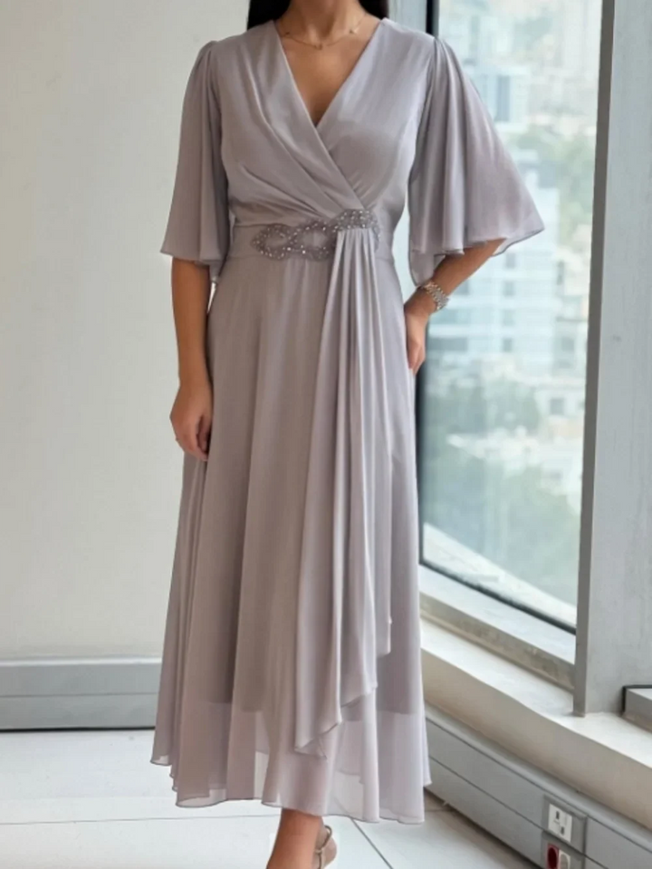 Bhagya - Elegante Abito lungo in Chiffon Con Scollo a V