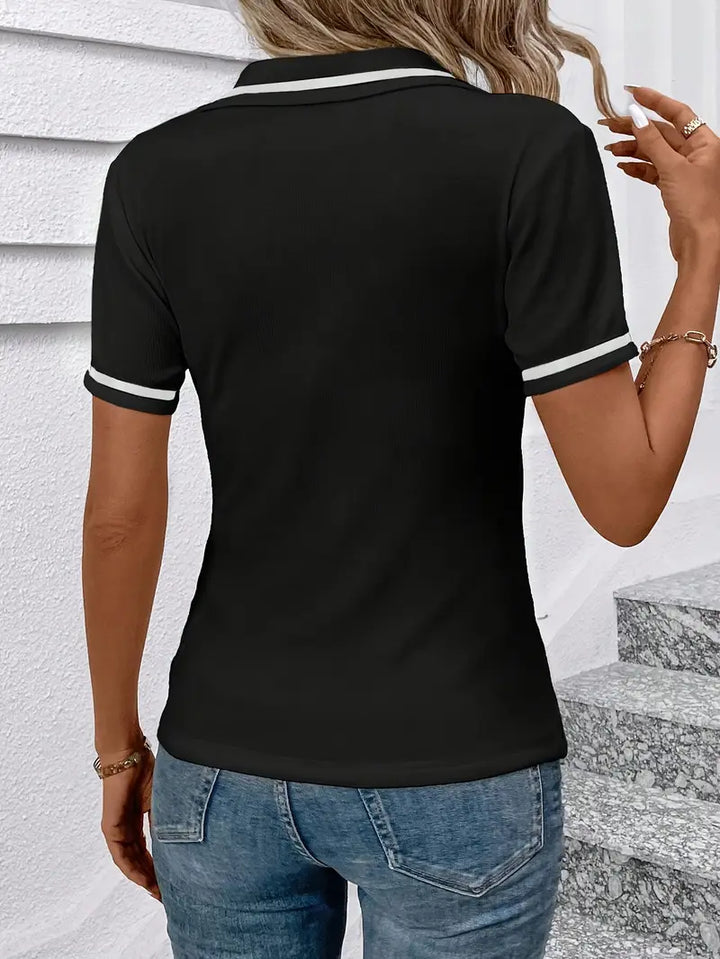 Vasilka - Elegante Top a Maniche Corte Con Colletto