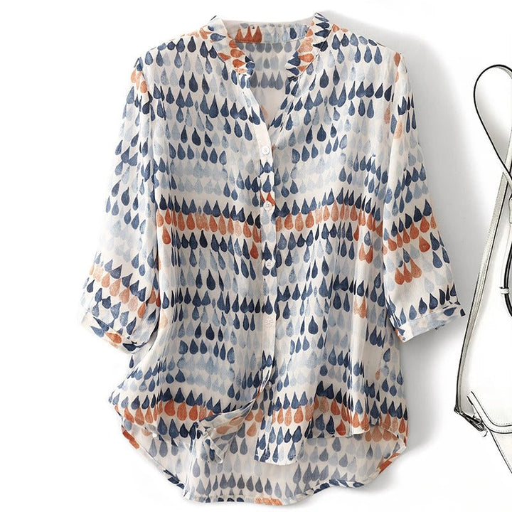 Fawna - Blusa Casuale Con Scollo a V e Chiffon Stampato