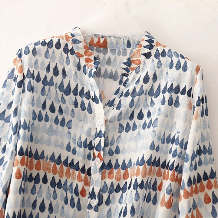 Fawna - Blusa Casuale Con Scollo a V e Chiffon Stampato