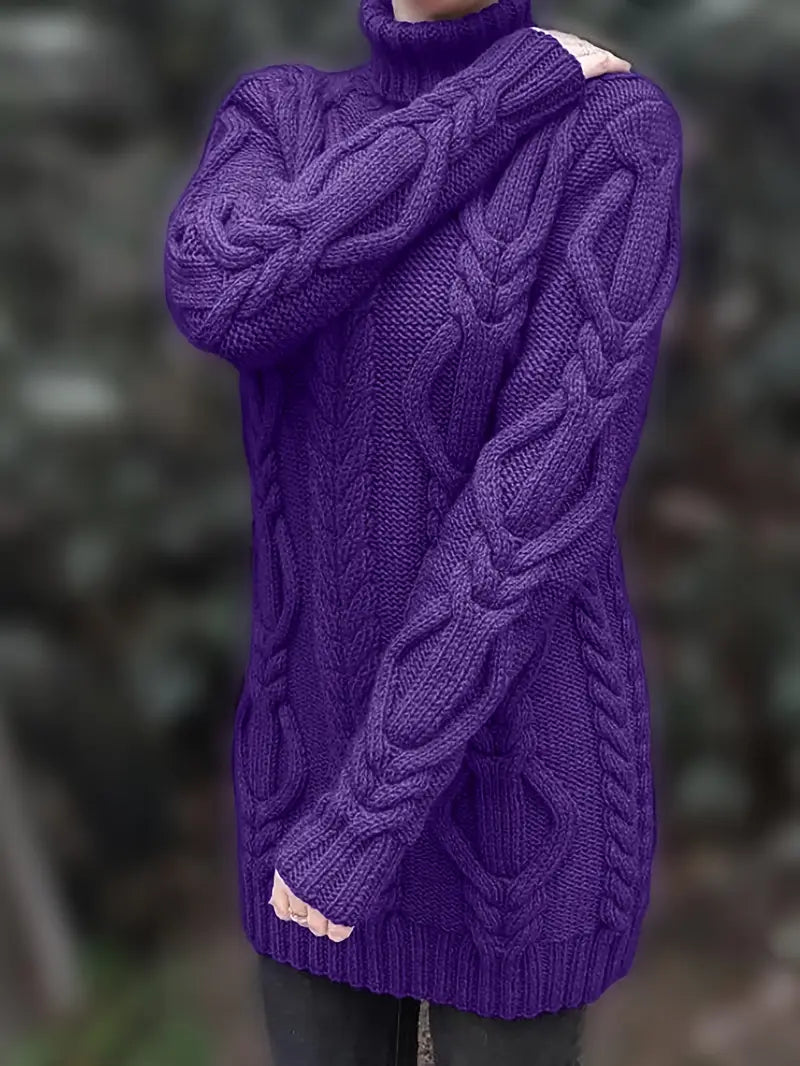 Narda - Cavo Grosso Lavorato a Maglia Dolcevita Vestito