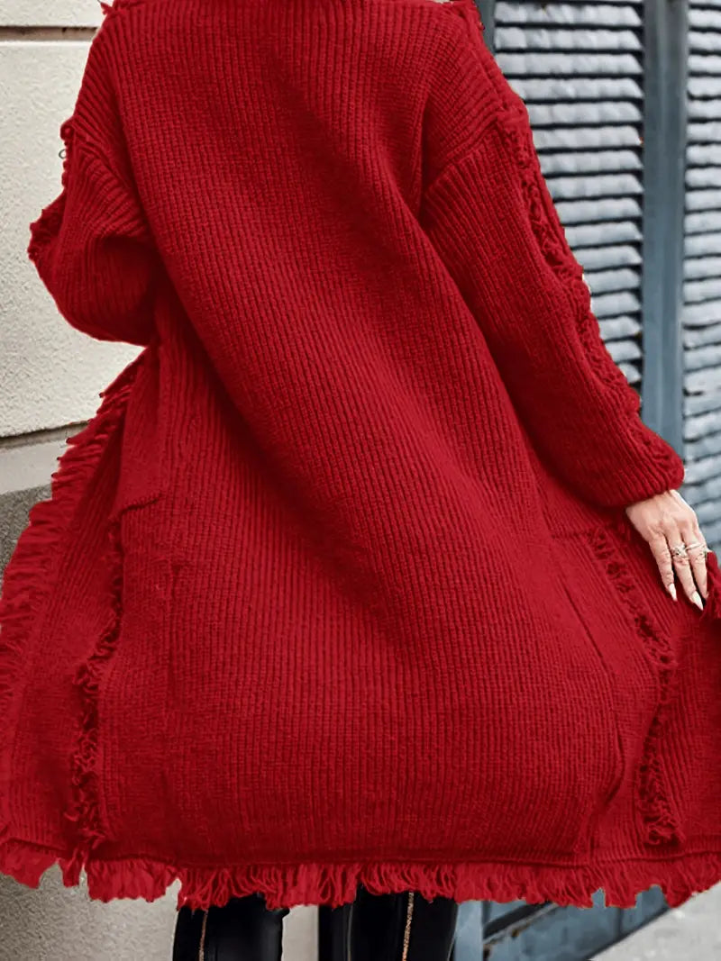 Ramziya - Elegante Nappa Lunga Cardigan Con Tasca