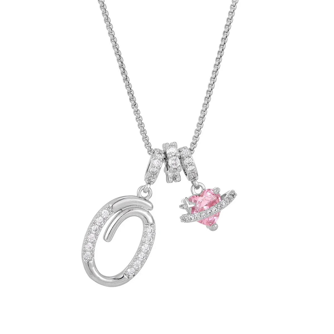 Nerute - Collana Con Iniziale e Ciondolo a Forma di Cuore Rosa