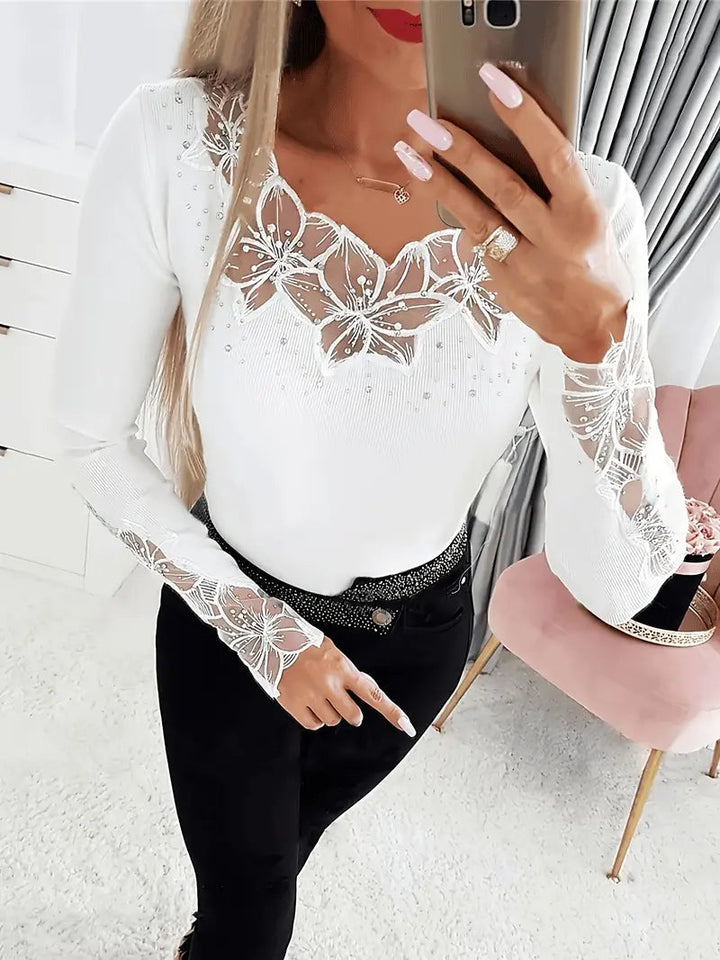 Nizara - Elegante Camicetta con Scollo a V e Pizzo