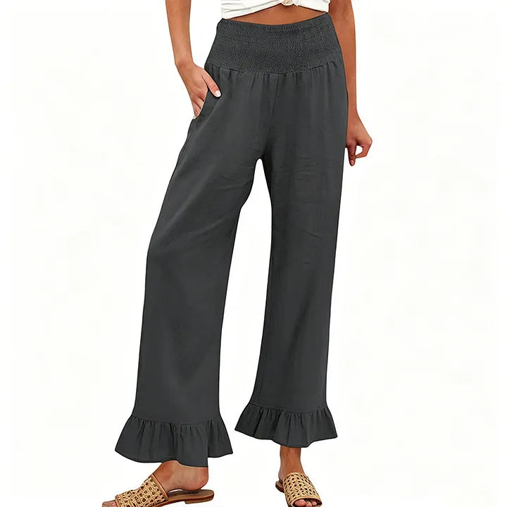 Moriom - Pantaloni Da Casa in Cotone Stile Boho Con Volant