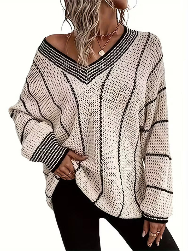 Lykke - Maglione Sovradimensionato a Righe Con Scollo a V