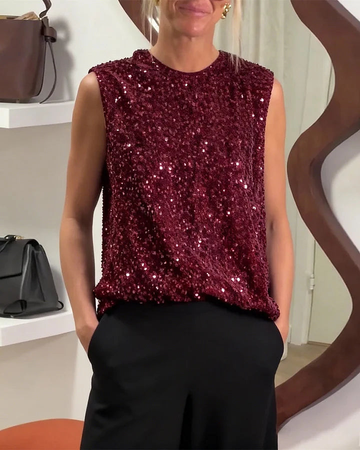 Shinobu - Canotta Alla Moda Con Paillettes a Fiocco