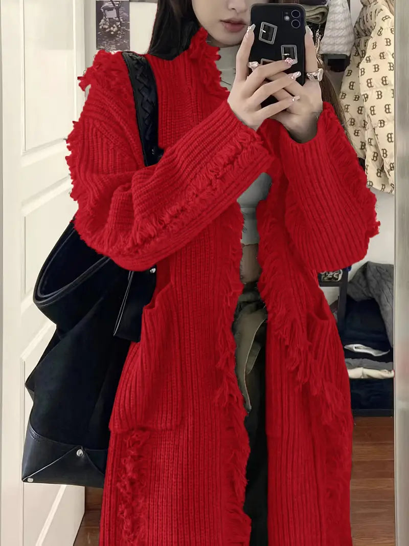 Ramziya - Elegante Nappa Lunga Cardigan Con Tasca