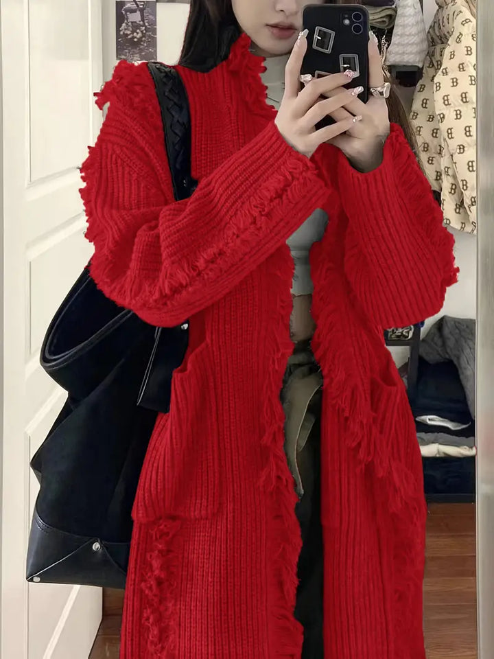 Ramziya - Elegante Nappa Lunga Cardigan Con Tasca