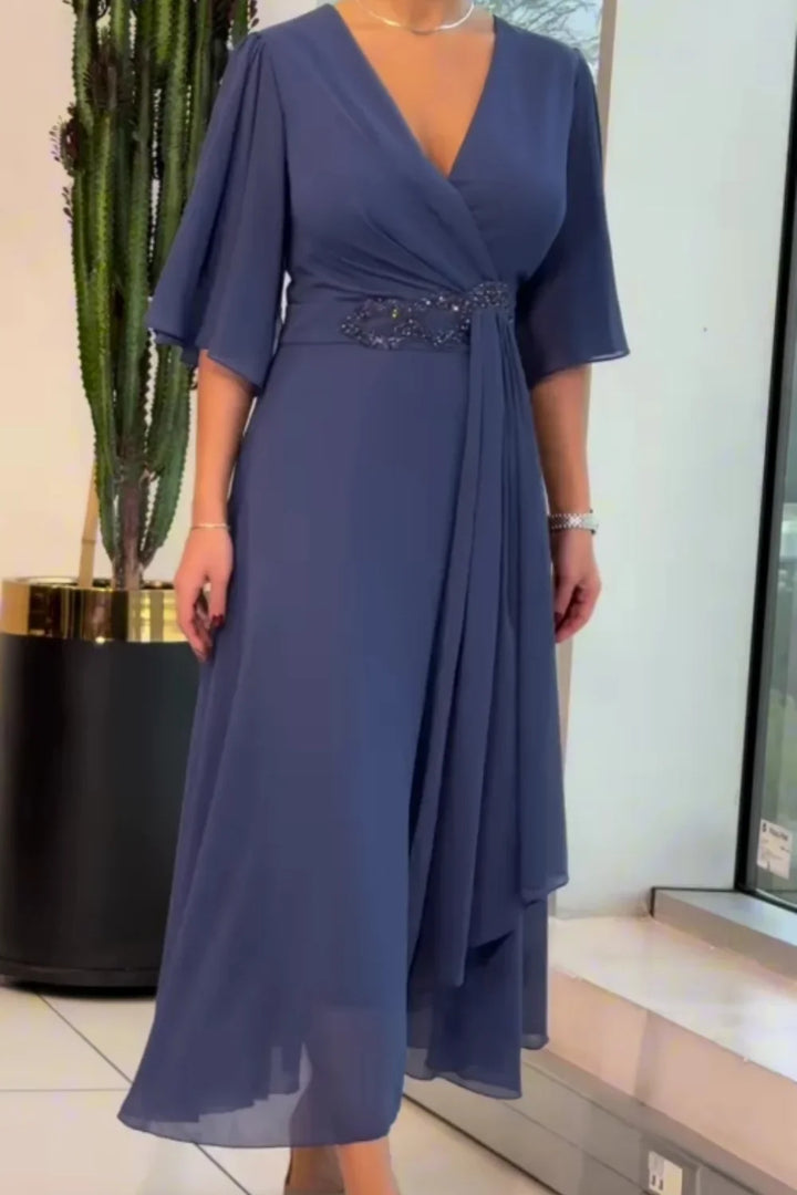 Ezina - Elegante Abito Lungo In Panno