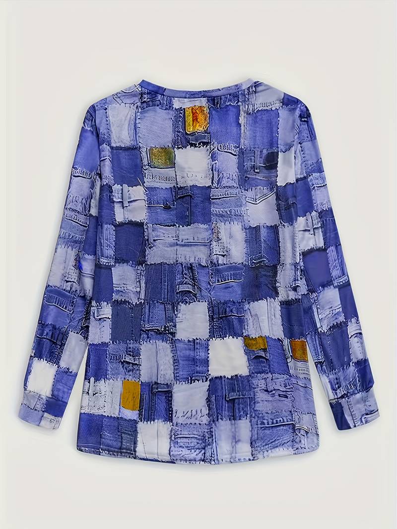Talya - Top Casual a Maniche Lunghe Con Stampa a Quadri
