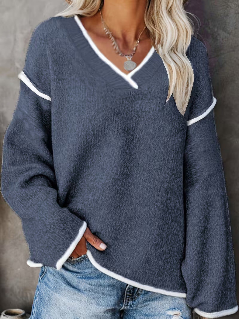Ginny - Maglione Casuale a Maniche Lunghe e Scollo a V