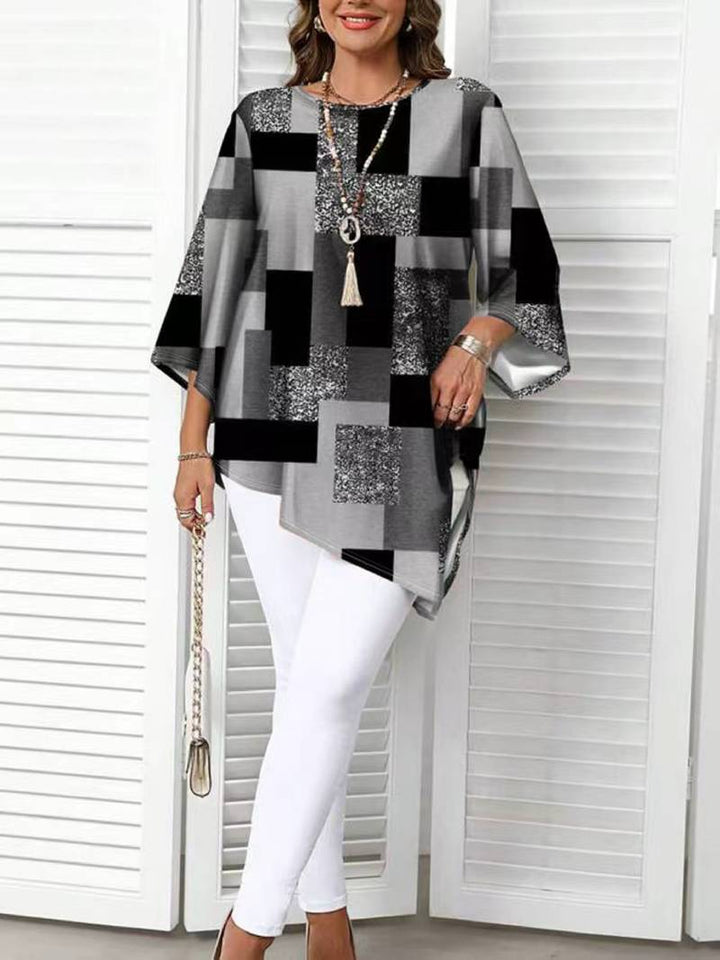 Nurit - Camicetta Oversize a Quadri Con Stampa e Maniche Corte