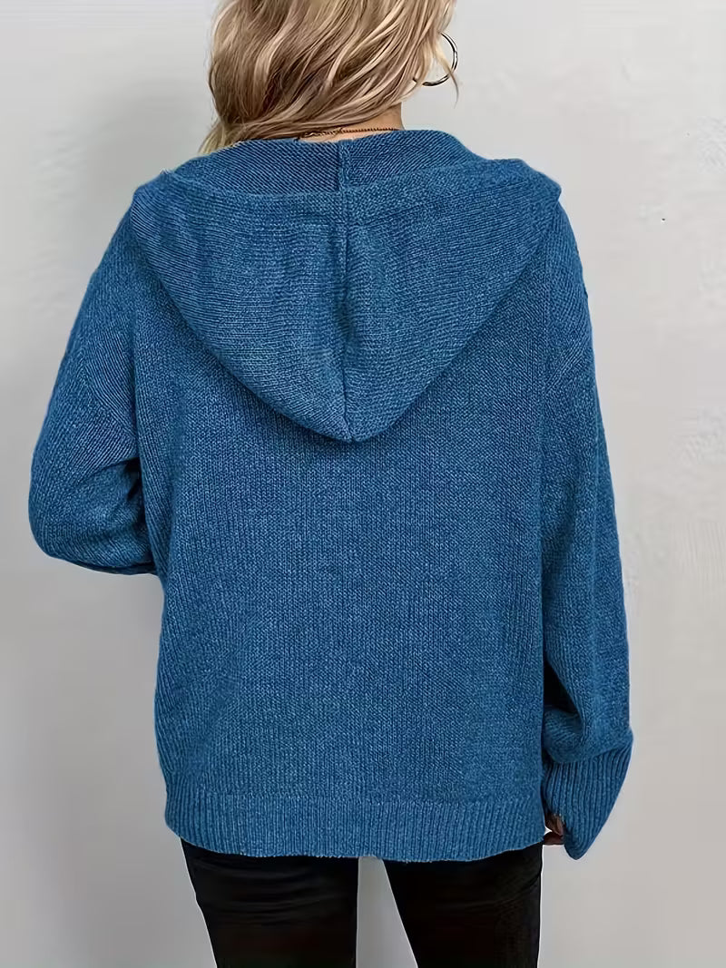 Karalina - Cardigan Con Cappuccio e Bottoni Sul Davanti In Maglia a Trecce