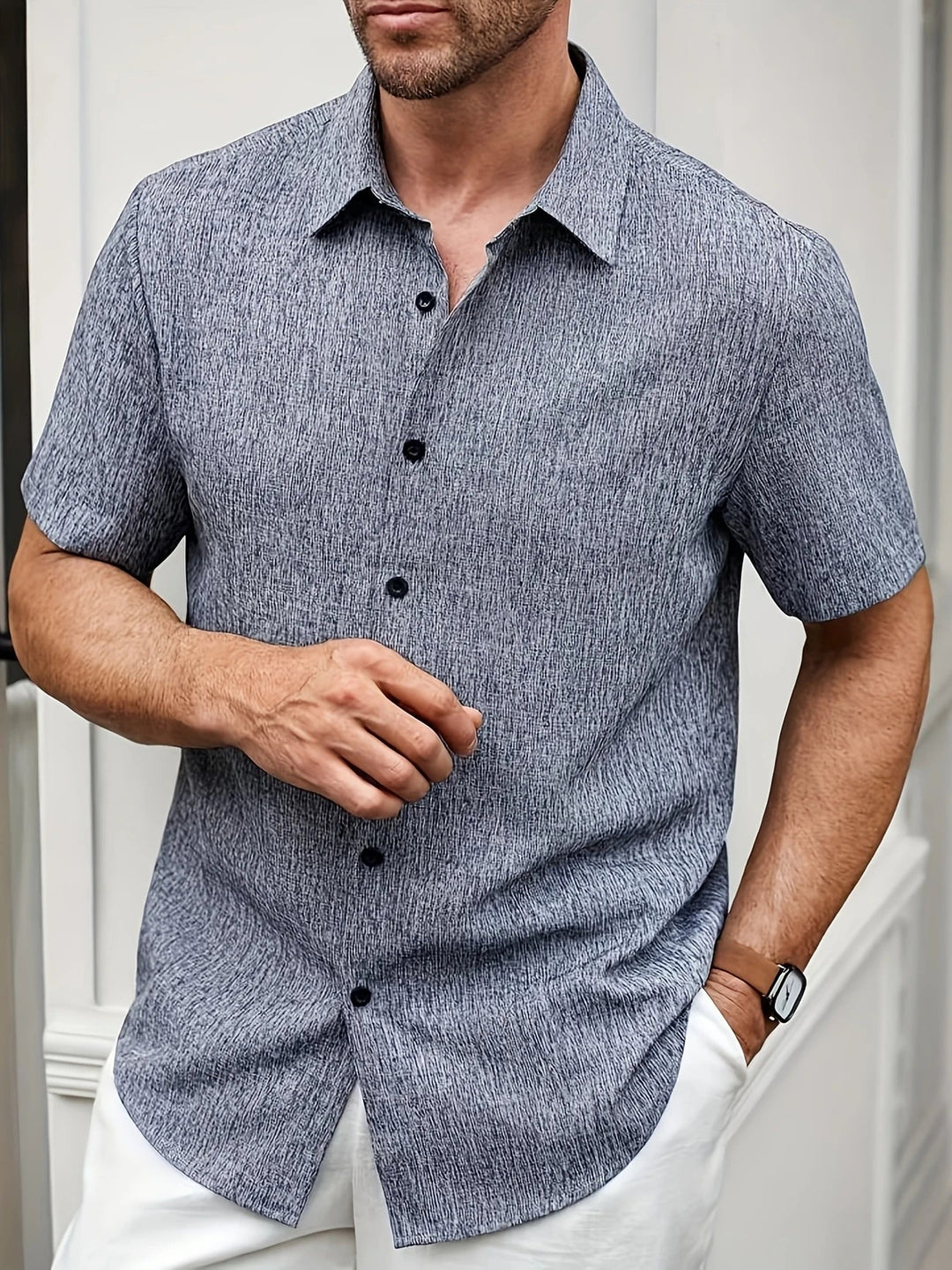 Dwight - Camicia Leggera In Misto Lino A Maniche Corte
