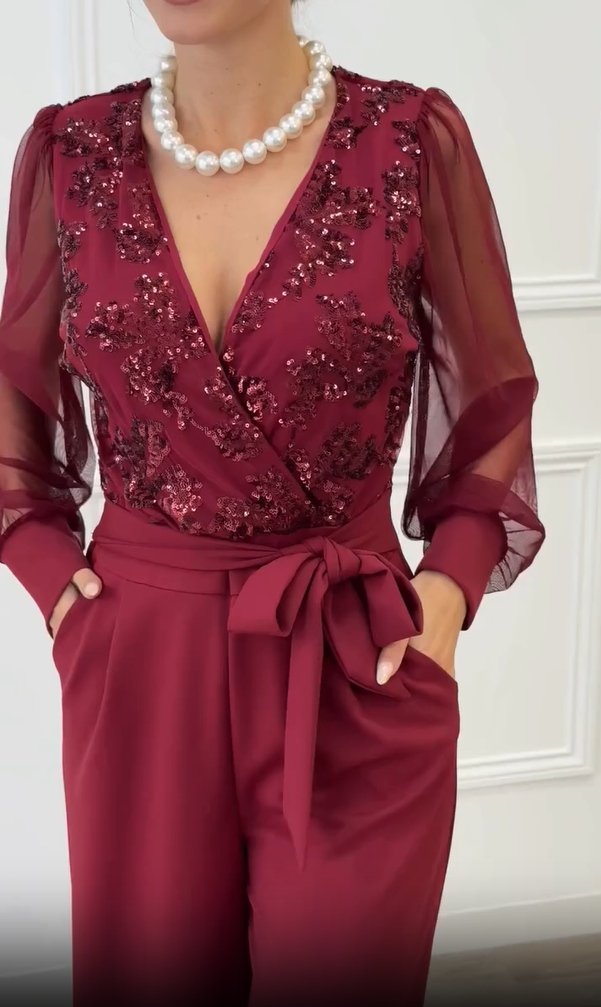 Meira - Tuta Con Maniche Lunghe in Maglia Decorata