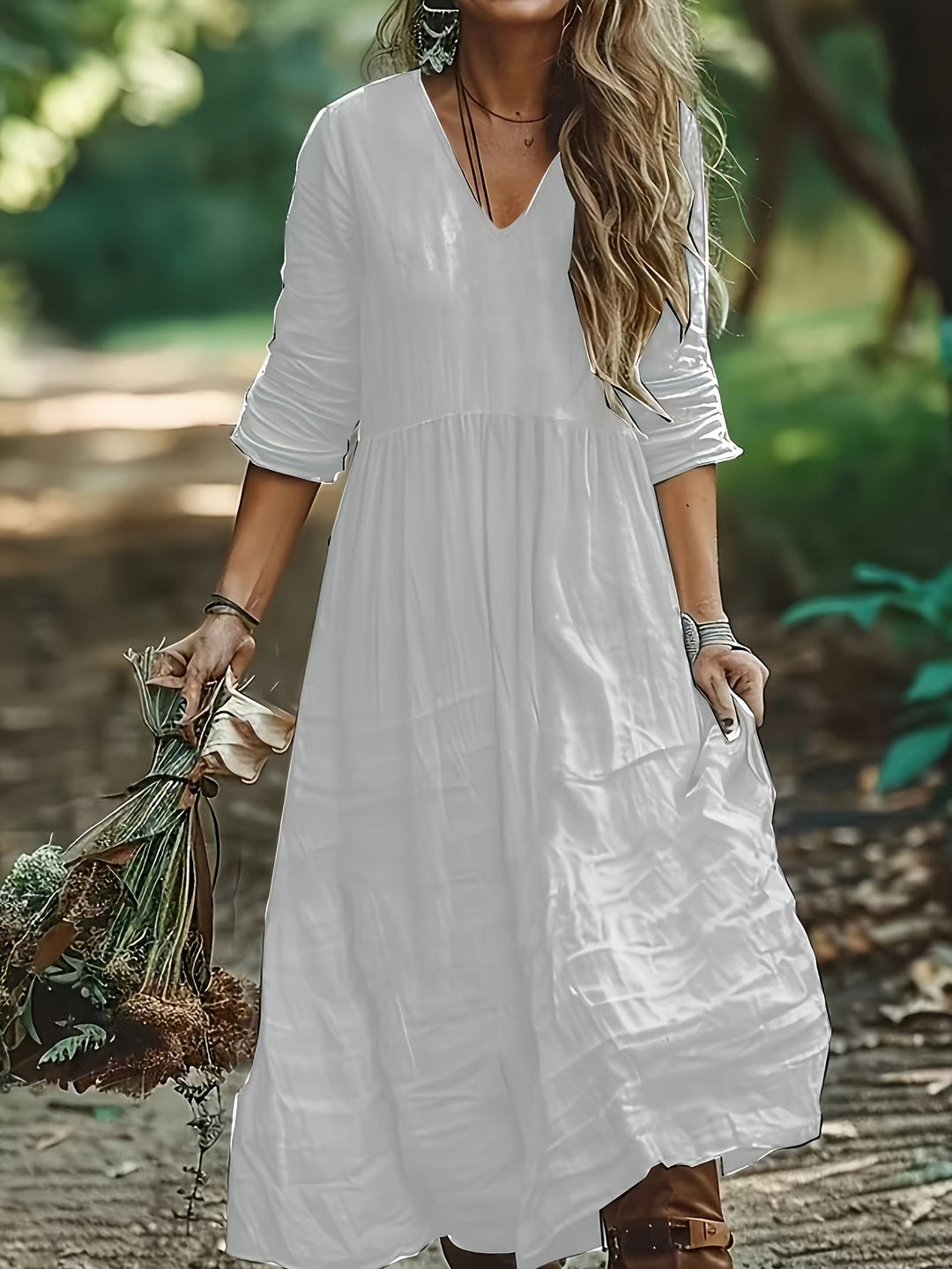 Shirron - Abito Lungo Alla Moda Con Scollo a V