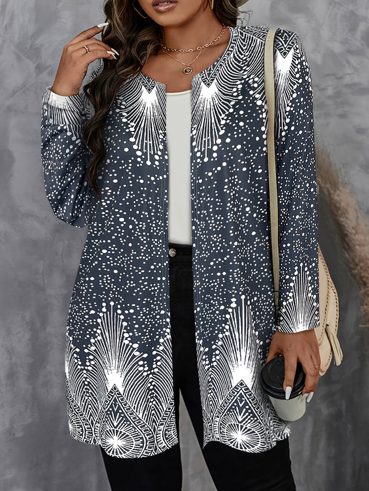 Joalyne - Casual Polka Dot and Line Pattern Cardigan