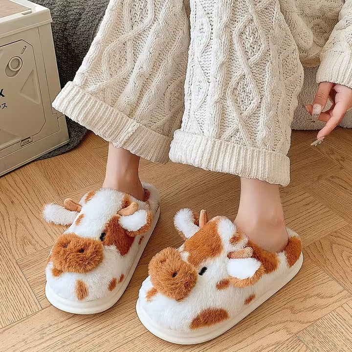 Faliza - Pantofole Da Interno in Peluche Con Stampa “Avvistato Mucca”