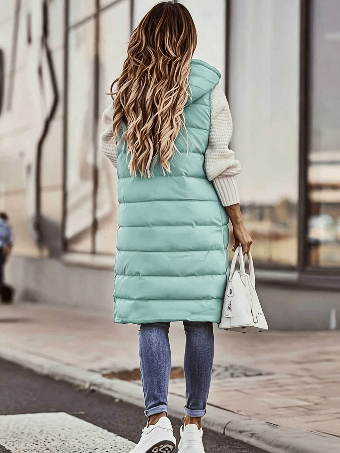 Maryanne - Gilet Imbottito Lungo Con Cappuccio e Tasche