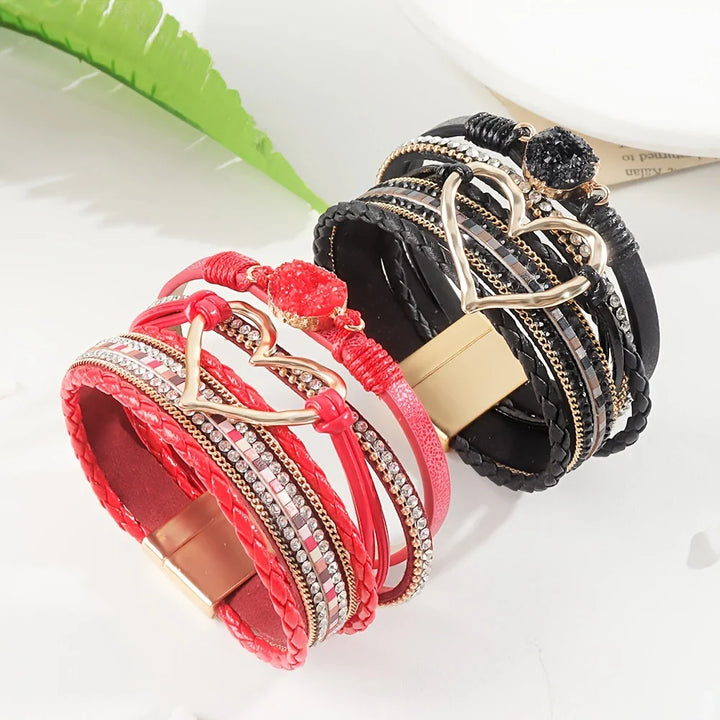 Joely - Bracciale In Pelle Multistrato Con Disegno a Cuore