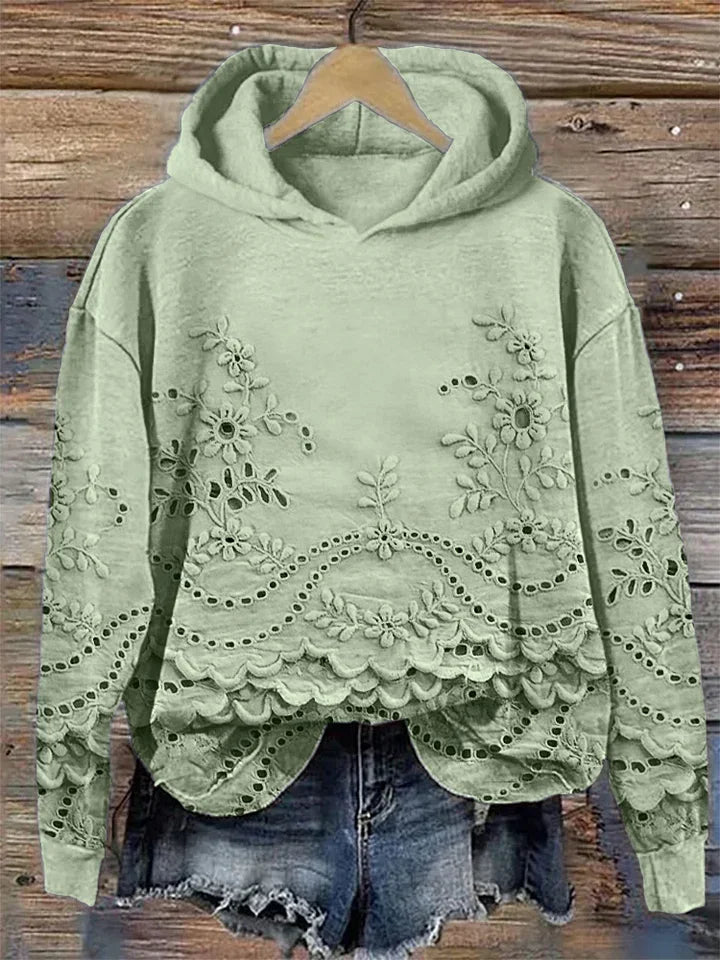 Leenja - Felpa Con Cappuccio Casual a Trama Floreale