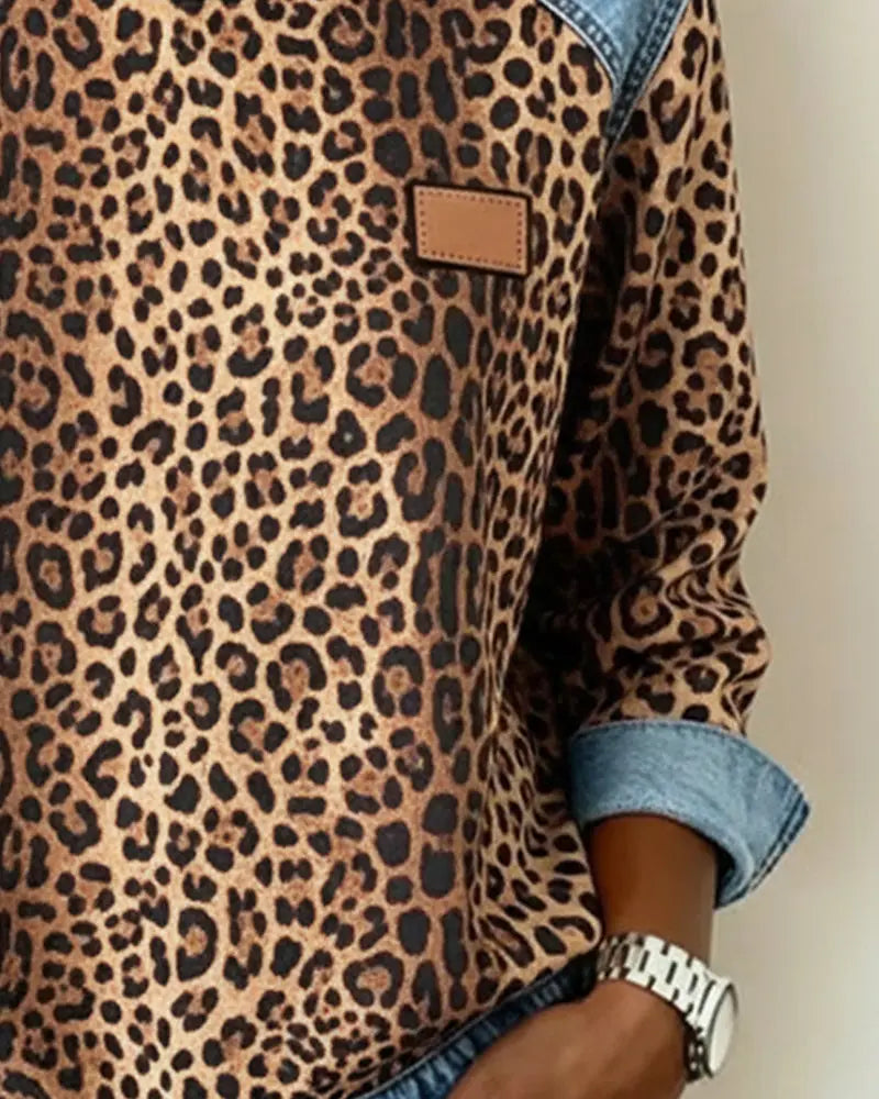 Krassimira - Top a Maniche Lunghe Con Stampa Leopardata