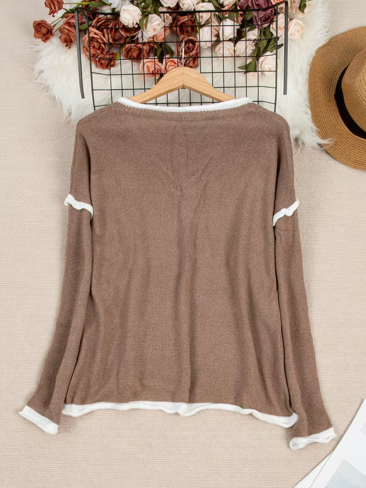 Ginny - Maglione Casuale a Maniche Lunghe e Scollo a V