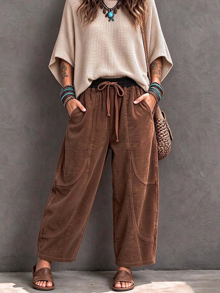 Lenka - Pantaloni Casual in Velluto a Coste Con Elastico