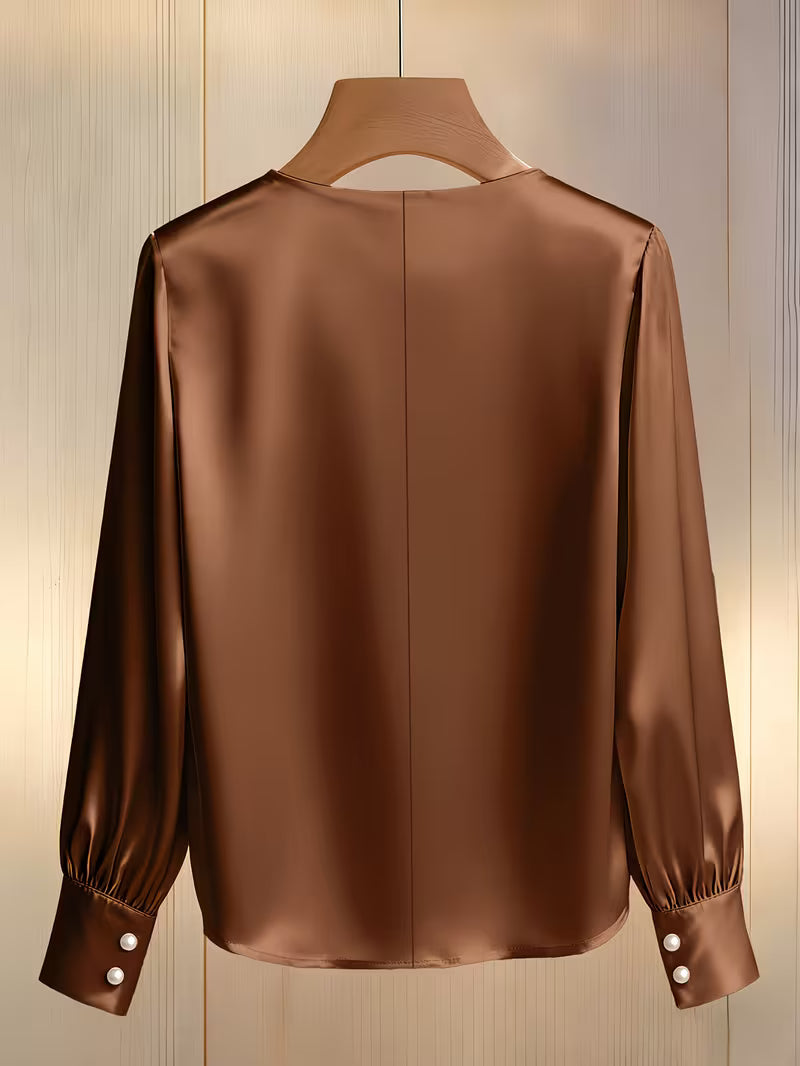 Avinaya - Elegante Camicia a Maniche Lunghe Con Collo Rotondo e Perle