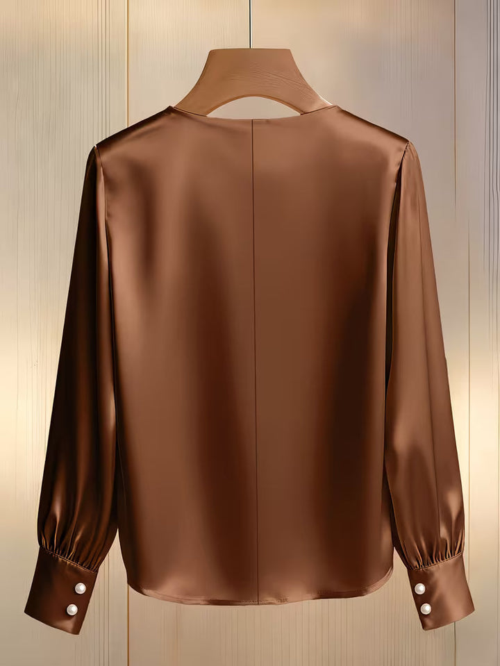 Avinaya - Elegante Camicia a Maniche Lunghe Con Collo Rotondo e Perle