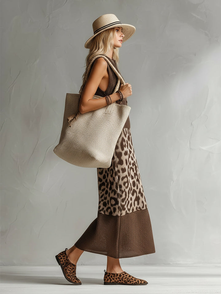 Ameliae - Abito midi in Maglia Leopardata