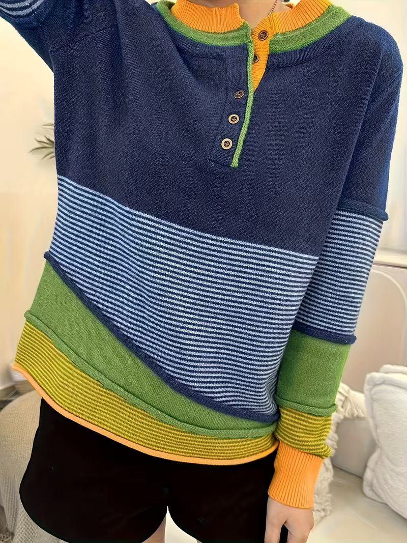 Lokina - Maglione Lavorato a Maglia a Righe Color Block