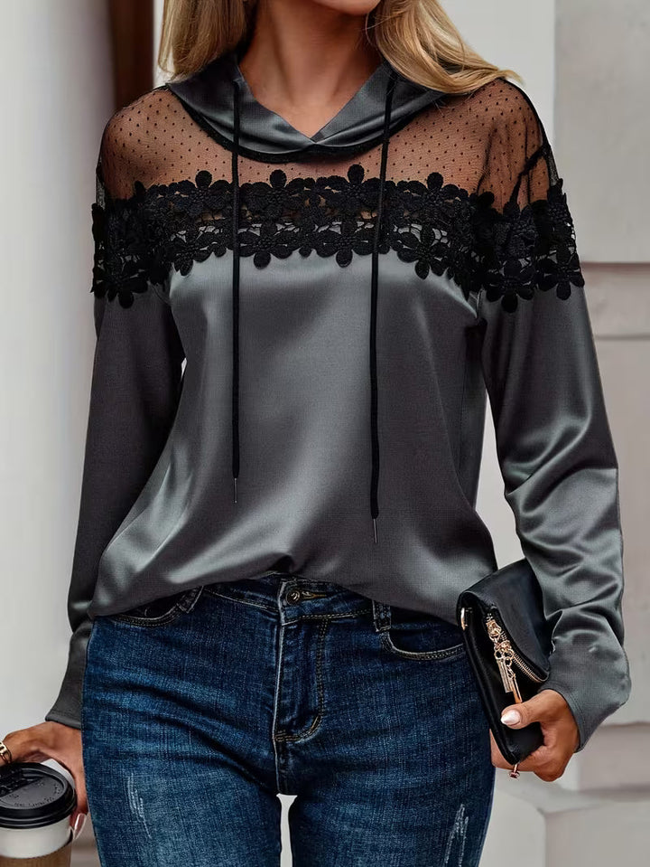 Azina - Top Elegante Con Cappuccio in Pizzo E Rete