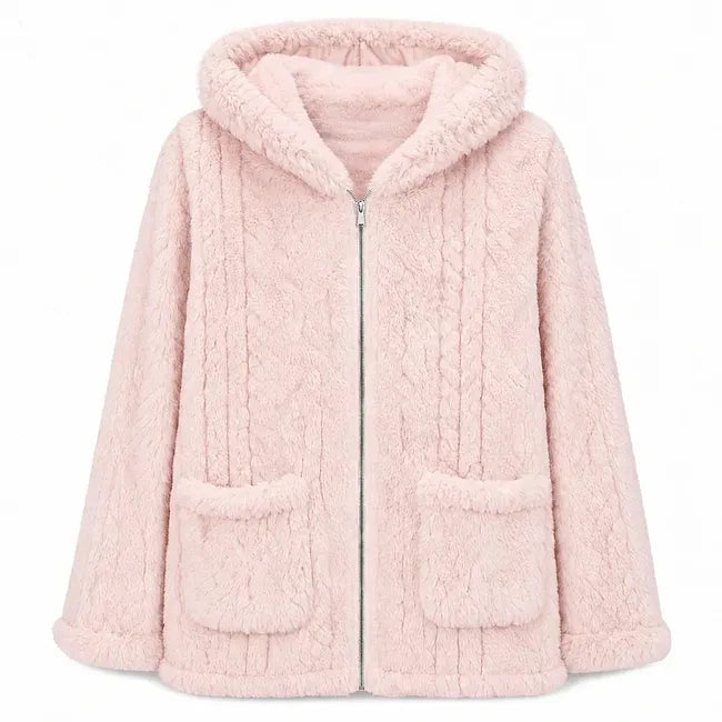 Nazija - Cardigan Casual in Peluche Con Cappuccio