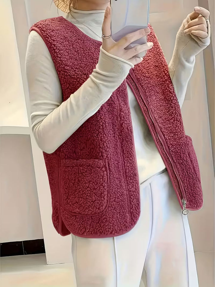 Miona - Gilet in Pile Morbido Con Tasche