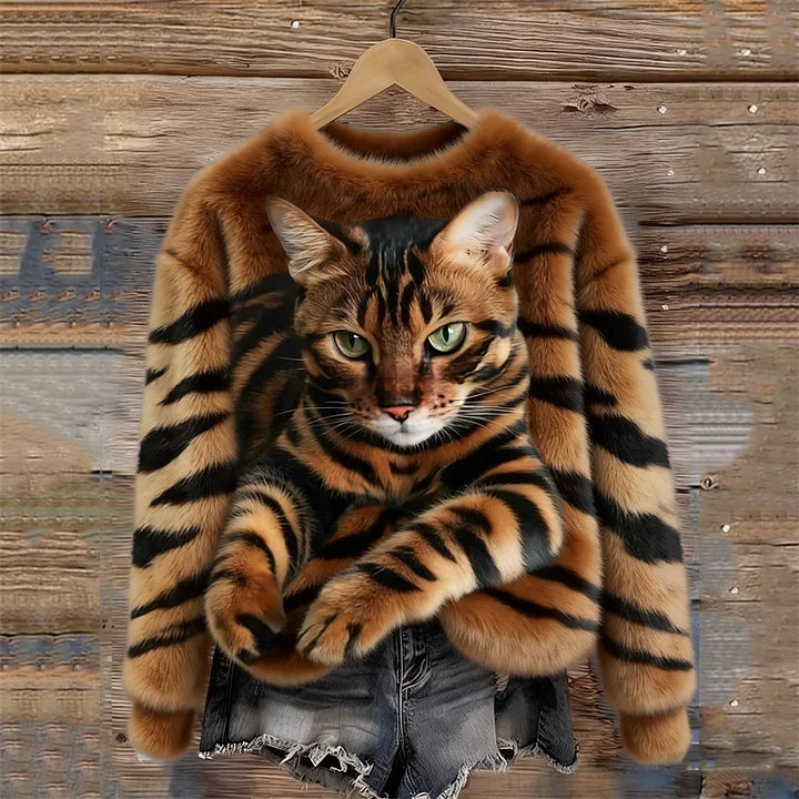 Jules - Felpa Morbida Con Motivo Tigrato e Gatto Soriano