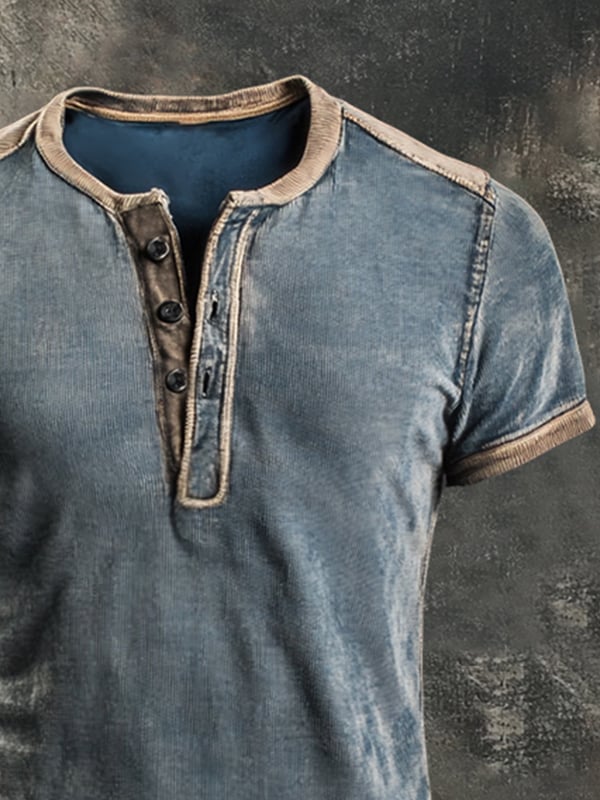 Maglia Henley Casual In Stile Retrò Con Blocchi Di Colore Per Uomo