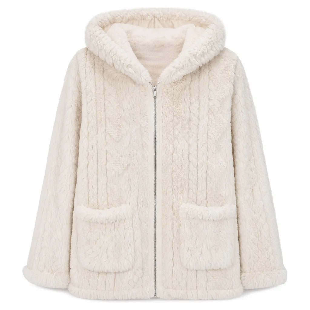Nazija - Cardigan Casual in Peluche Con Cappuccio